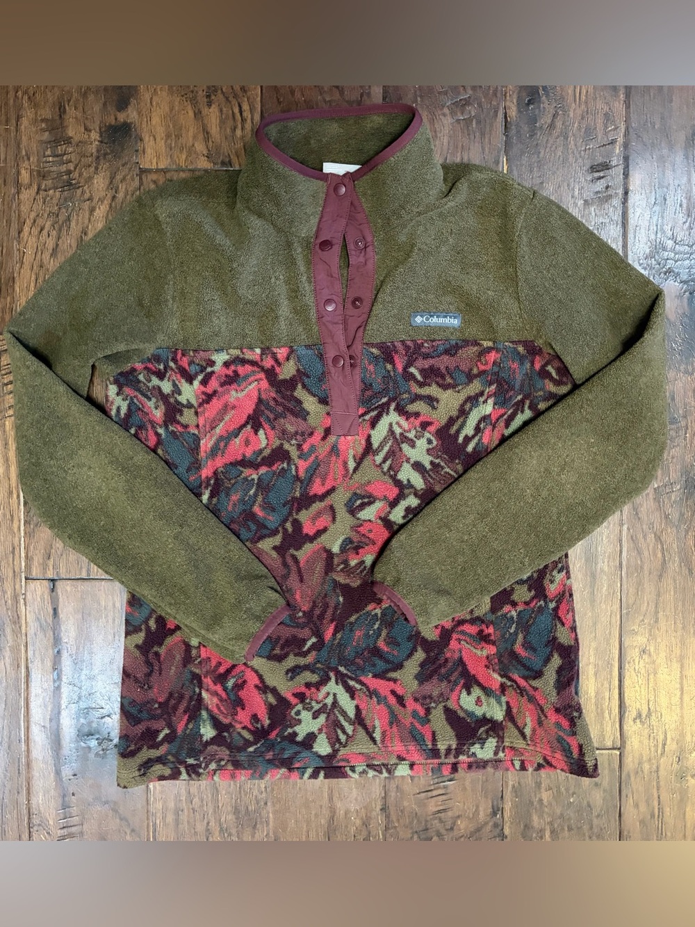 Columbia Benton Springs Printed 1/2 Snap Fleece Pullover Women's Small Green